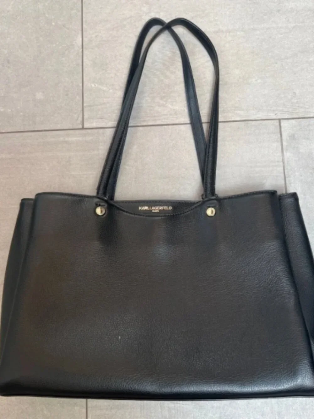 Karl Lagerfeld Paris Black Leather Dorine Handbag Tote Shoulder Purse - Picture 1 of 6